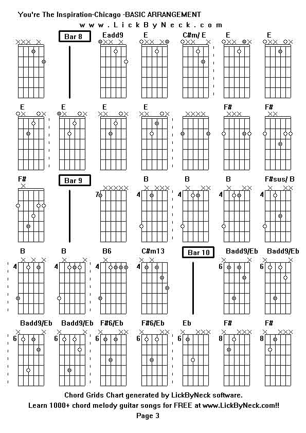 Chord Grids Chart of chord melody fingerstyle guitar song-You're The Inspiration-Chicago -BASIC ARRANGEMENT,generated by LickByNeck software.